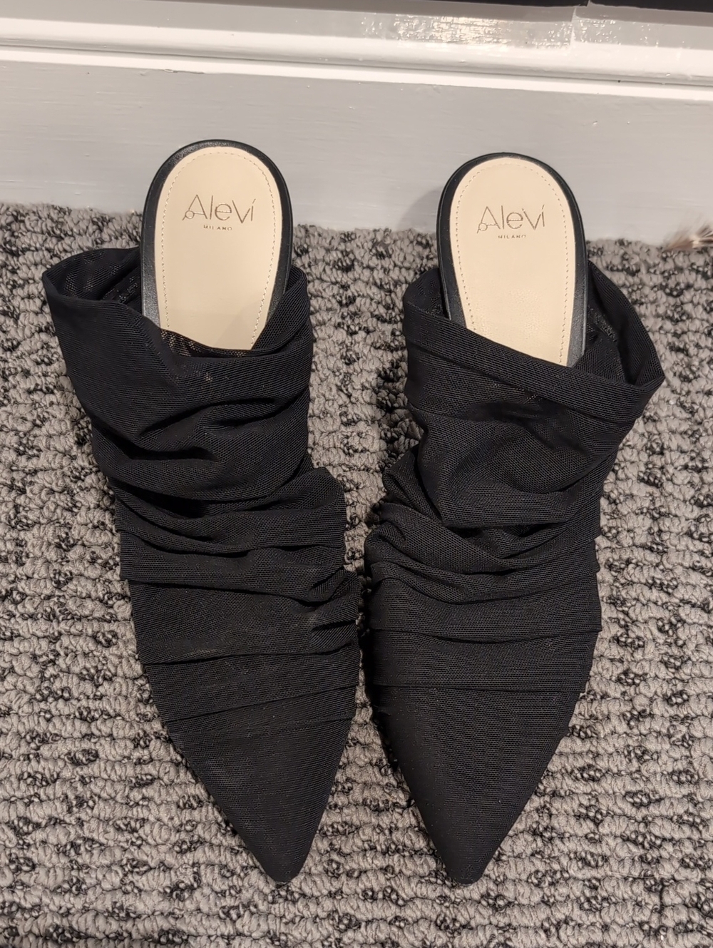Alevi Milano Black Mesh Draped Pointed Toe Mules